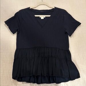 Maeve Black Tiered Peplum Short Sleeve Blouse